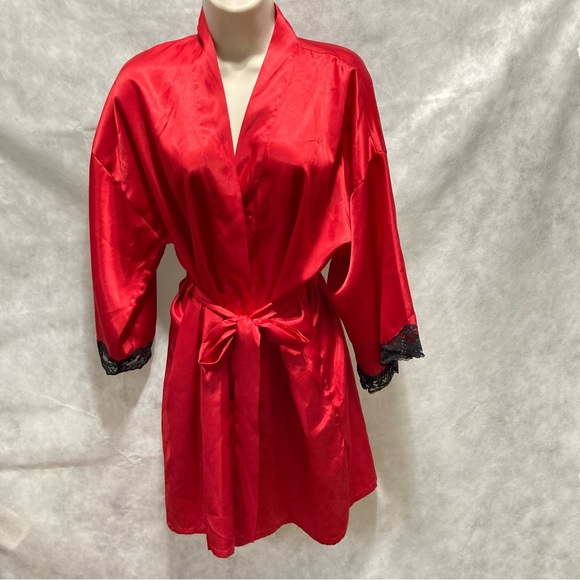 FREDERICKS OF HOLLYWOOD Harlow Satin Kimono Red Black Robe Womens Small - Picture 4 of 16
